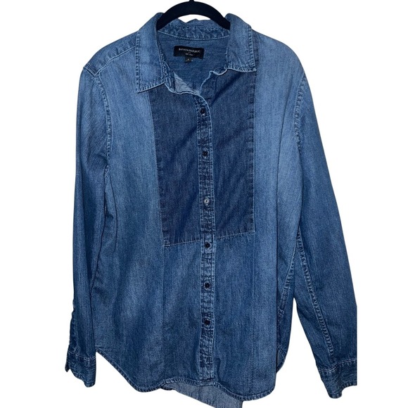 Banana republic Jean sz l collar button down long sleeve hipster preppy - Picture 1 of 6
